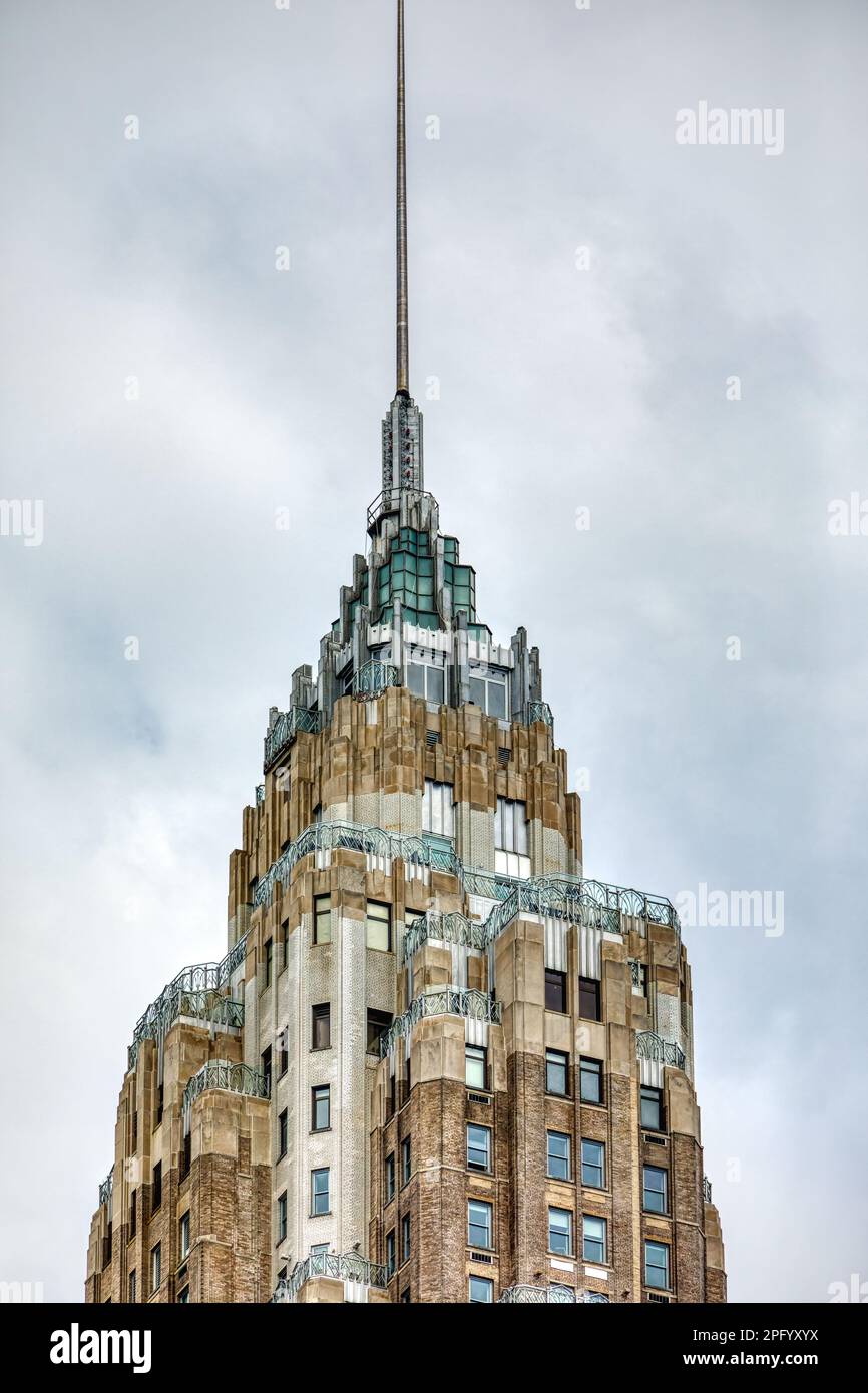 NYC Financial District: 70 Pine Street is a landmark needle-spired office building converted to residences and hotel. Stock Photo