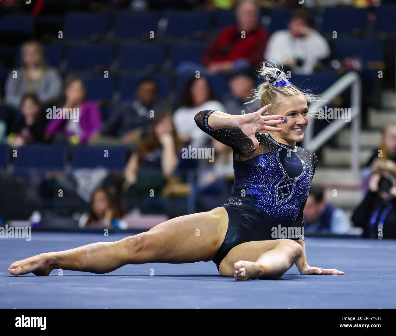 March 18, 2023 Hailey Davis competes on the floor exercise during the