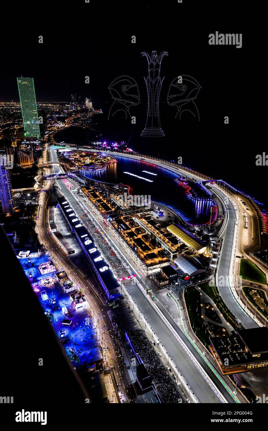 Jeddah, Saudi Arabia. 19th Mar, 2025. Drone show in the night sky above