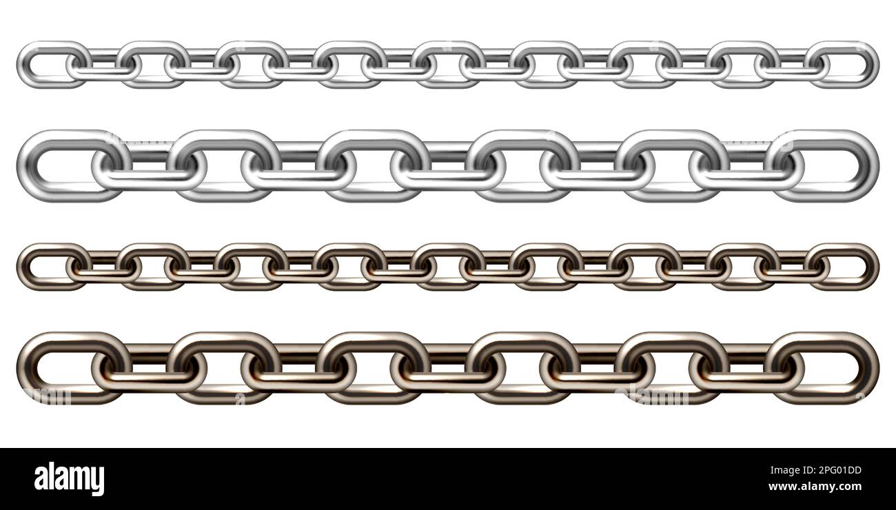 Realistic silver and brown metal chain with old rusty links isolated on ...