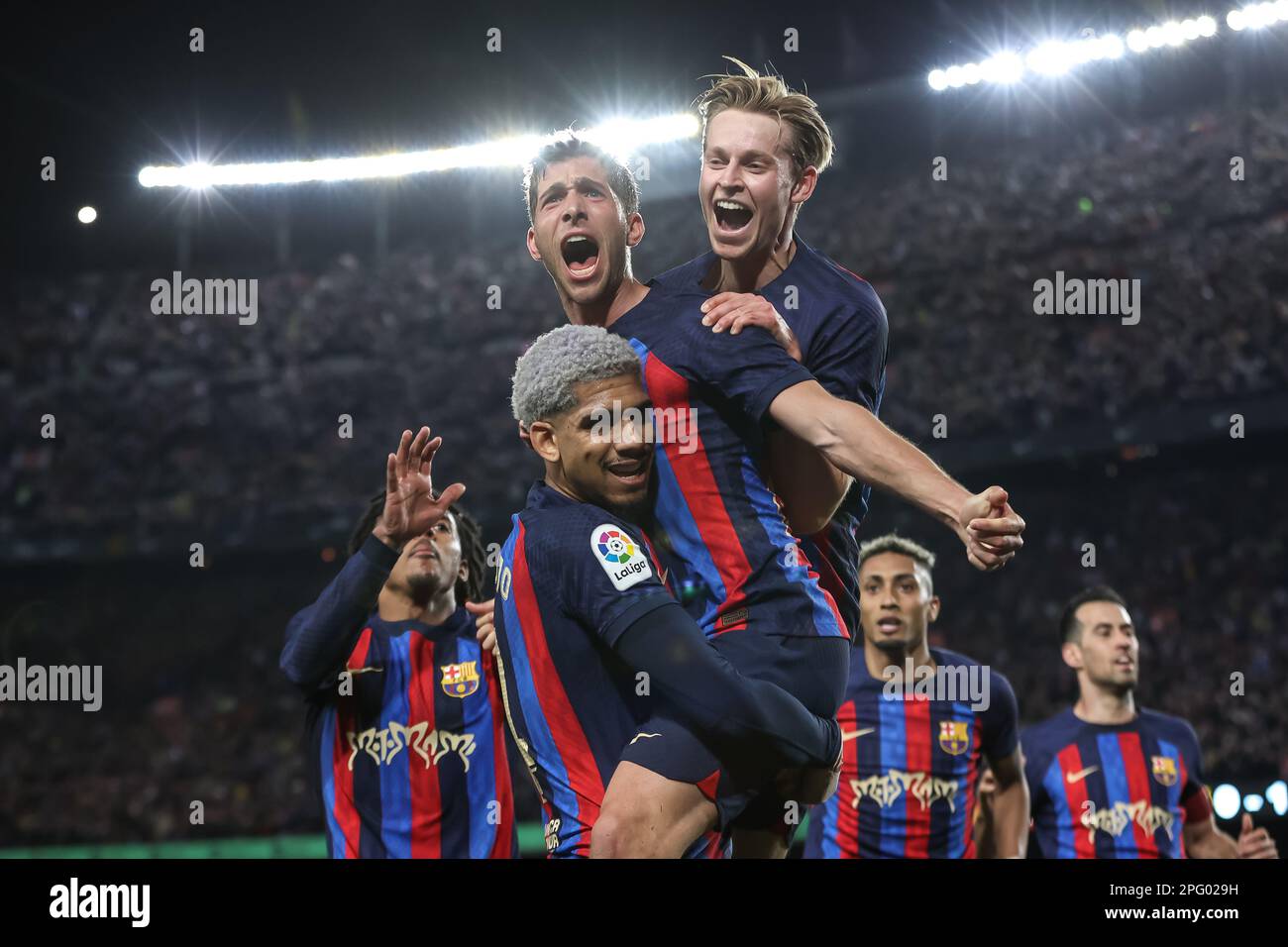 Barcelona, Spain. 19th Mar, 2023. BARCELONA, SPAIN - MARCH 19: Sergi  Roberto of FC Barcelona celebrate a goal during the La Liga Santander match  between FC Barcelona and Real Madrid at the