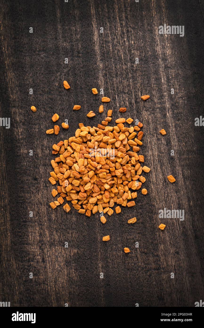 Trigonella foenum-graecum - Organic dried fenugreek seeds Stock Photo