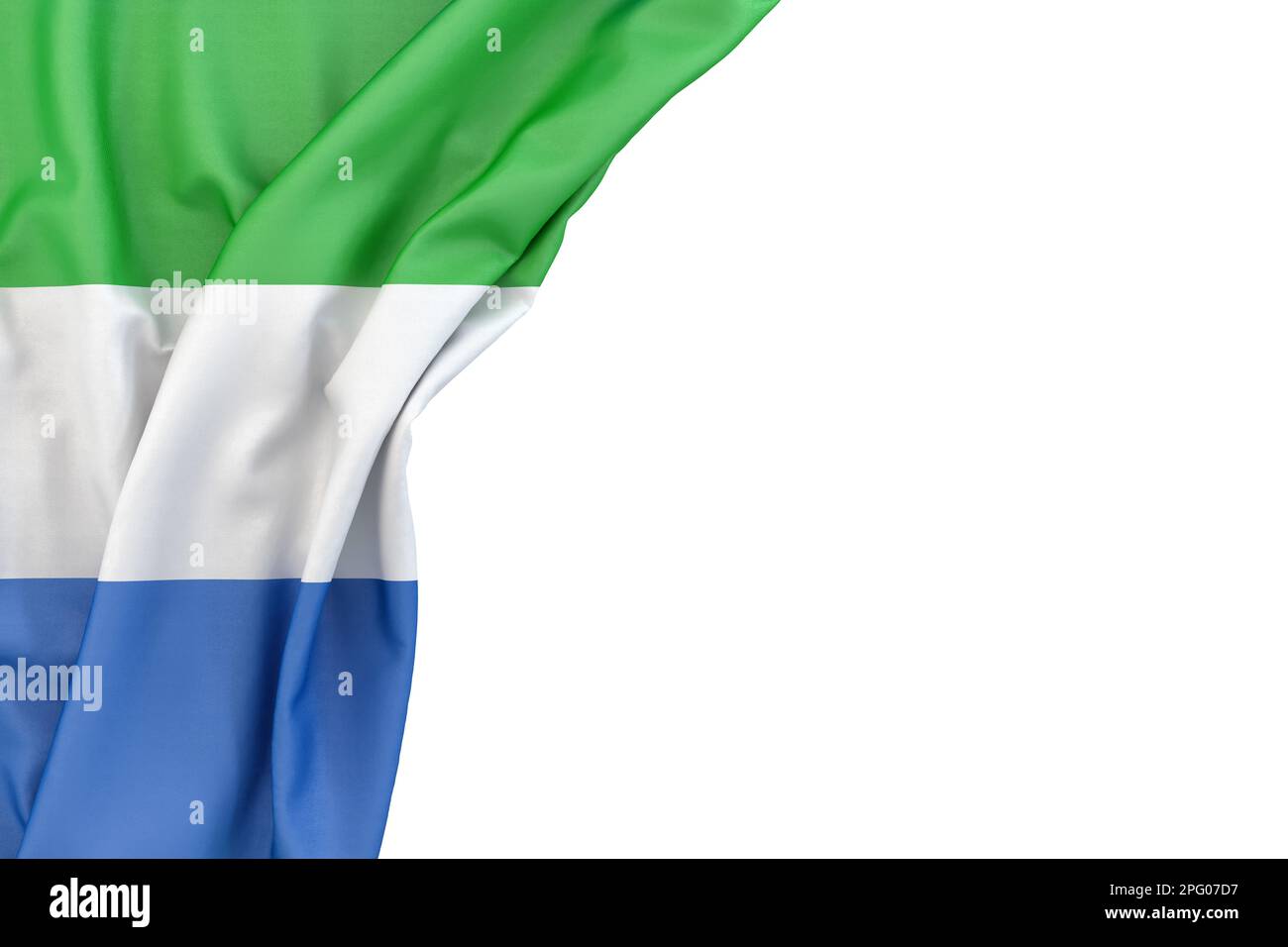 Flag of Sierra Leone in the corner on white background. 3D rendering ...