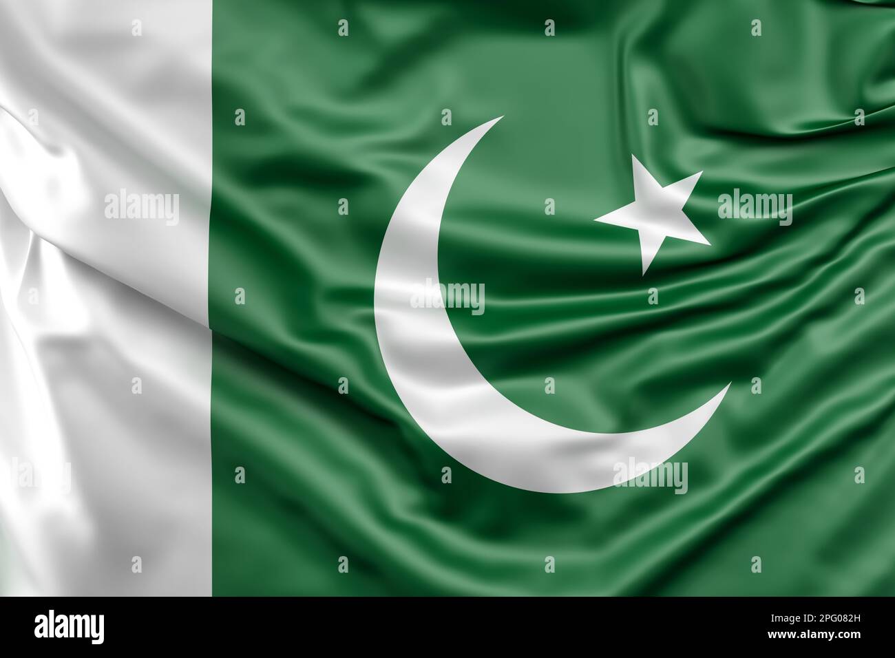 Ruffled Flag of Pakistan. 3D Rendering Stock Photo