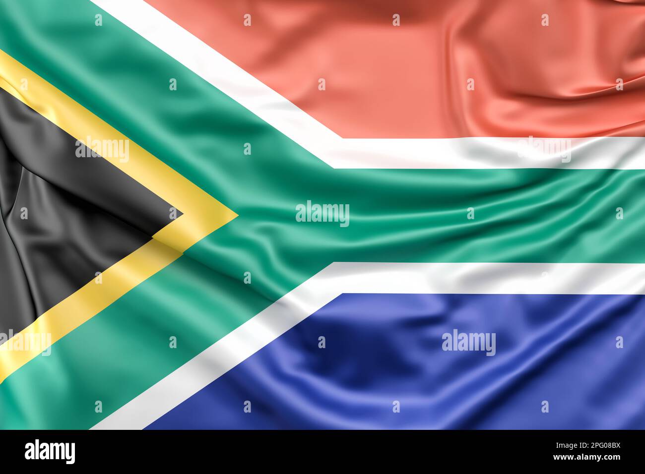 Ruffled Flag of the Republic of South Africa. 3D Rendering Stock Photo