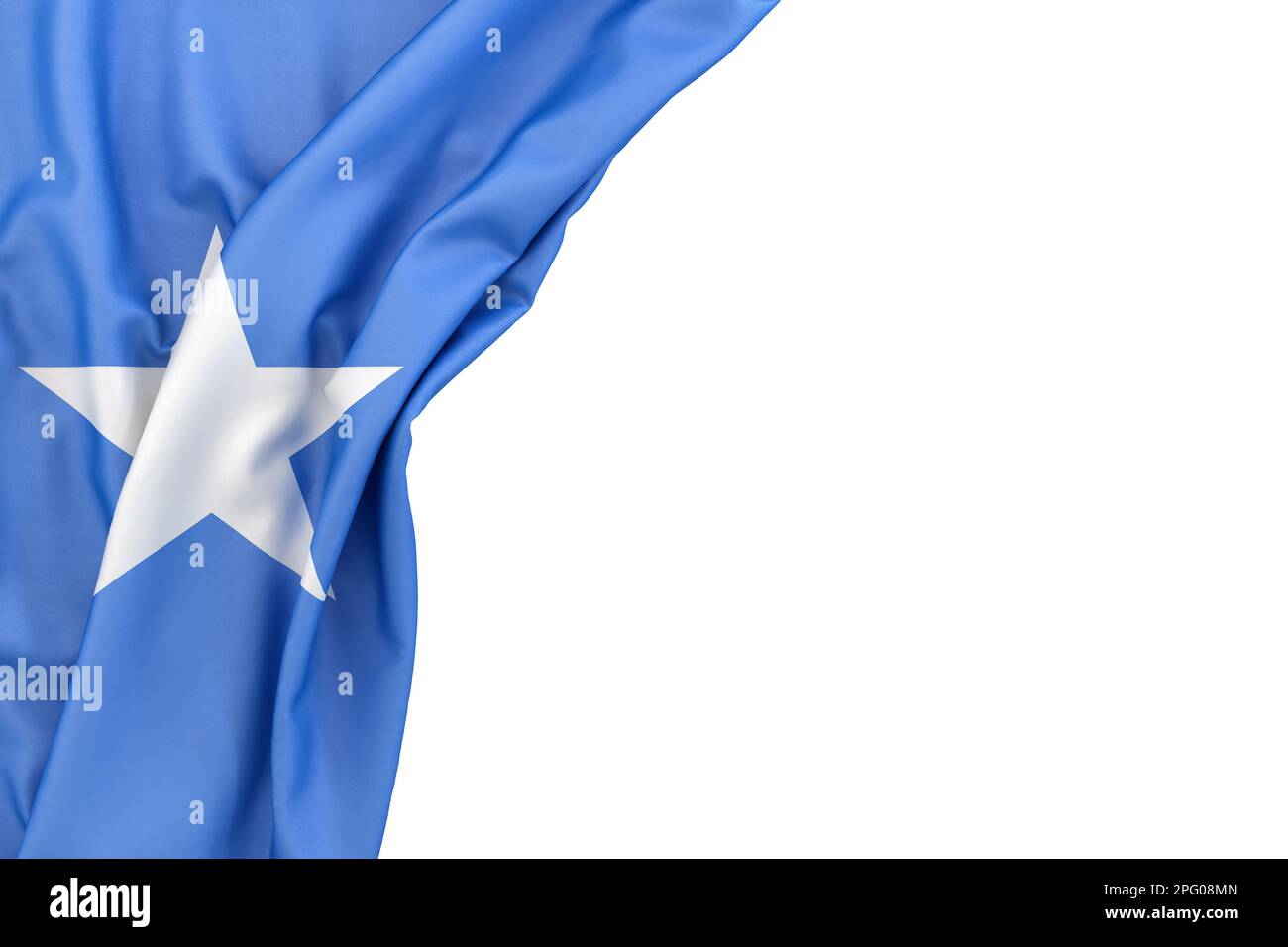 Flag of Somalia Islands in the corner on white background. 3D rendering