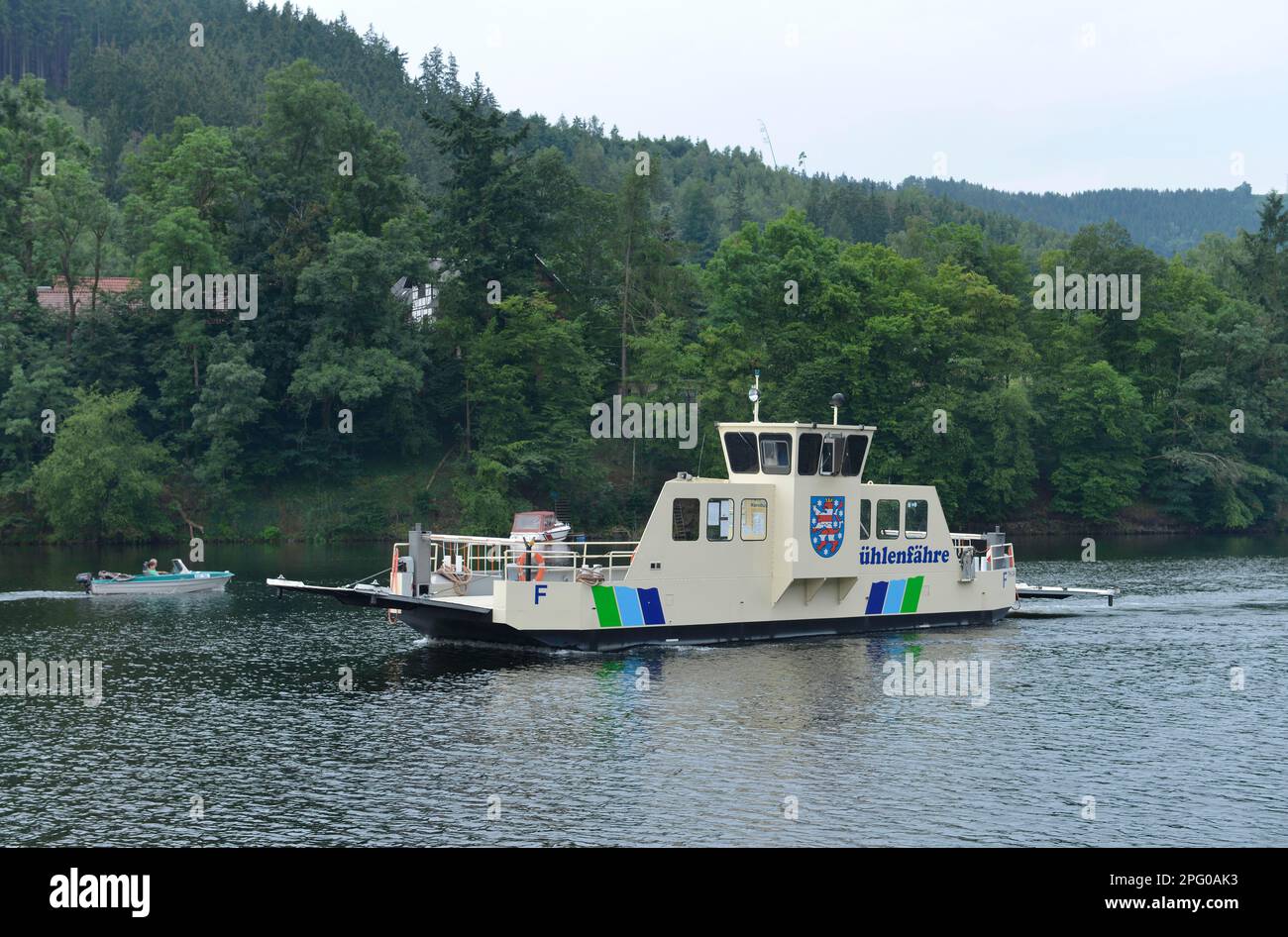 Linkenmuehle ferry, Hohenwarte dam, Thuringia, Germany Stock Photo