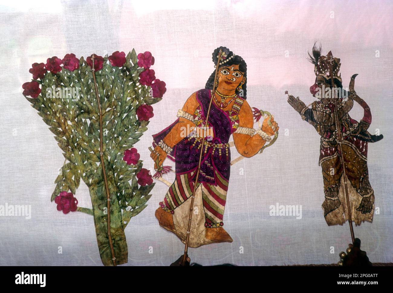 Ramayana epic, Shadow puppet show in Tamil Nadu, India, Asia Stock Photo
