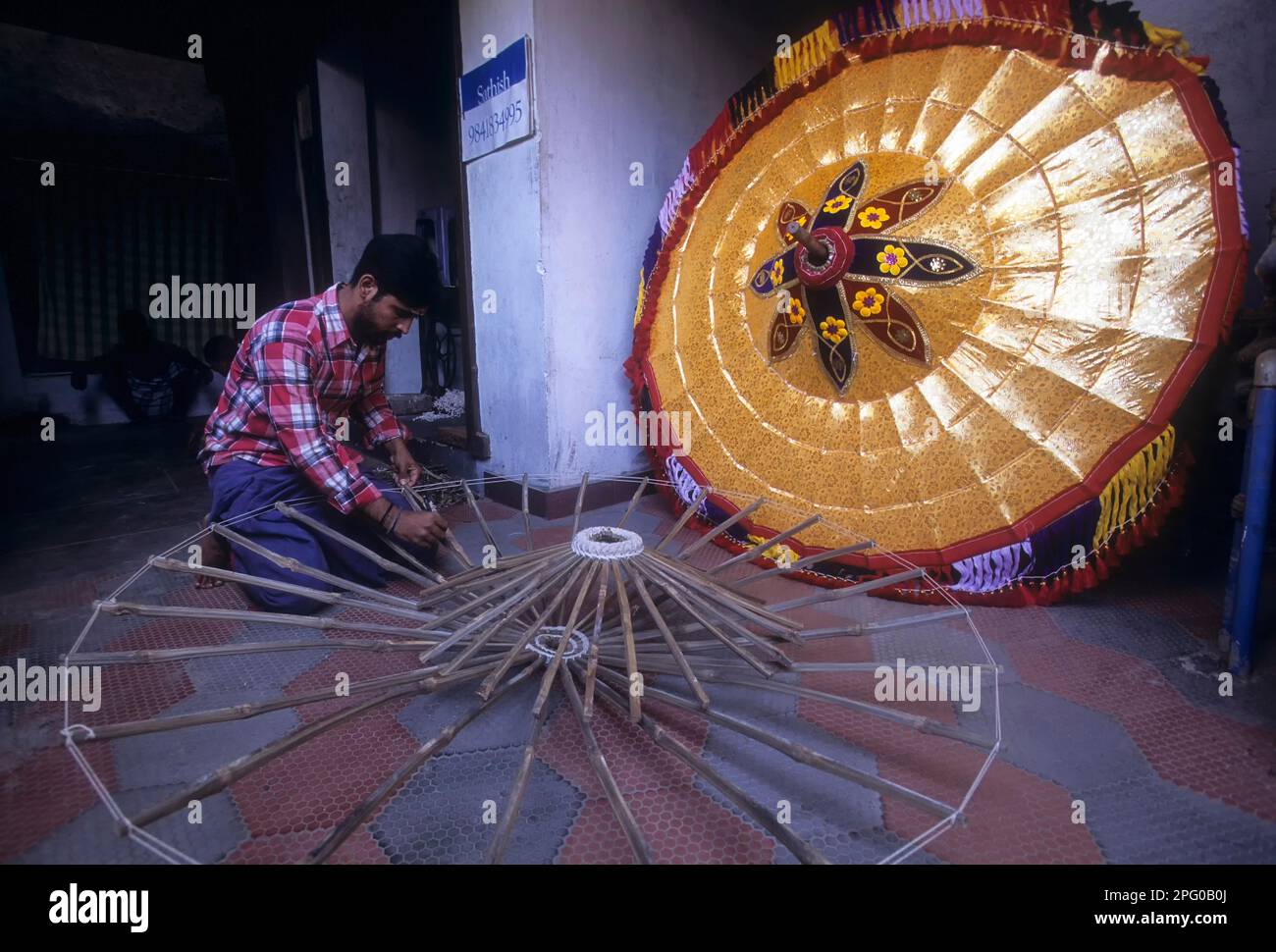 Making temple umbrella at Chintadripet in Chennai, Tamil Nadu India