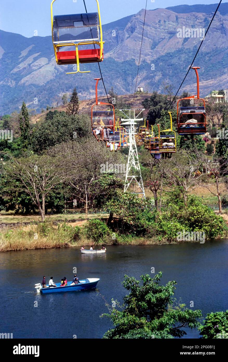 Rope way at Malapuzha gardens in Kerala, South India, India, Asia Stock