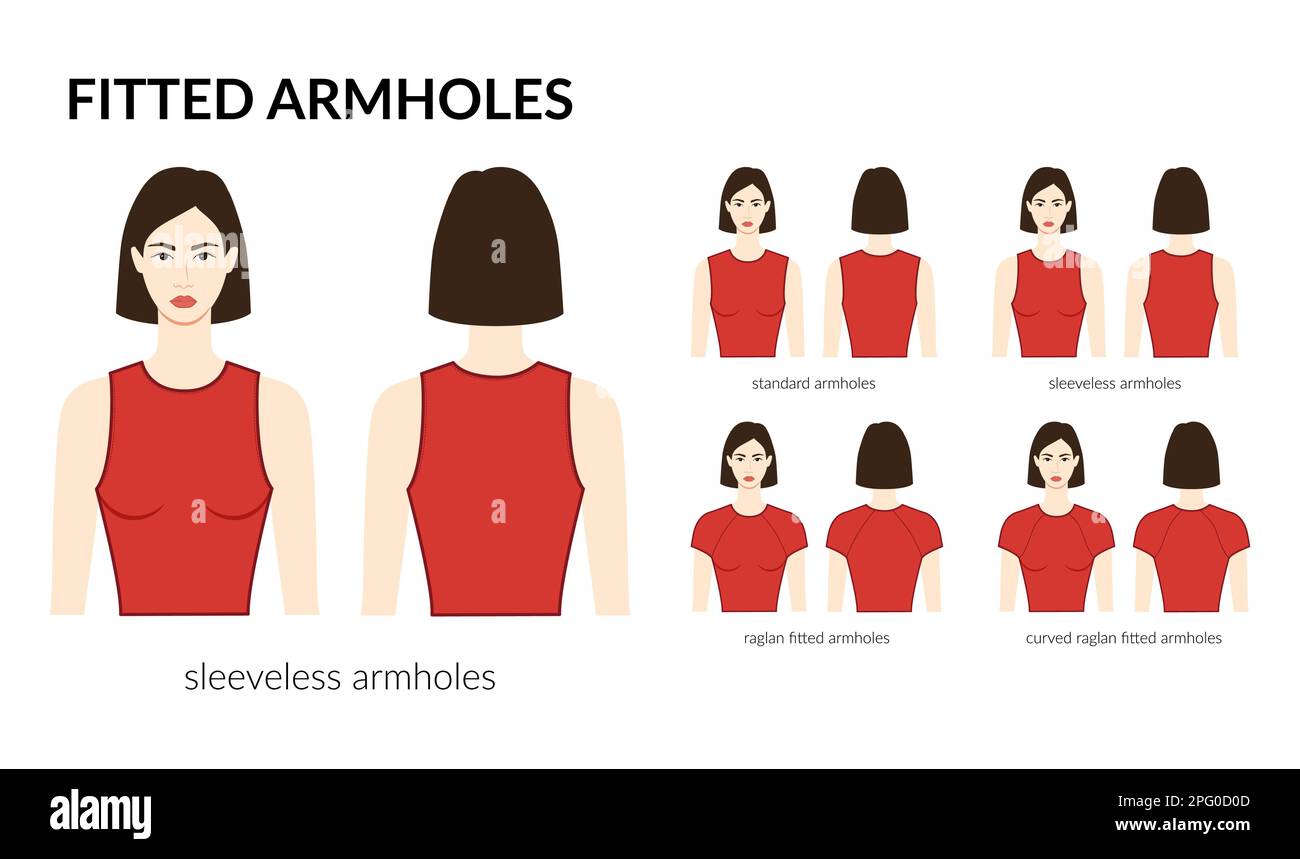 Set of Fitted armhole short length standard, sleeveless, curved raglan