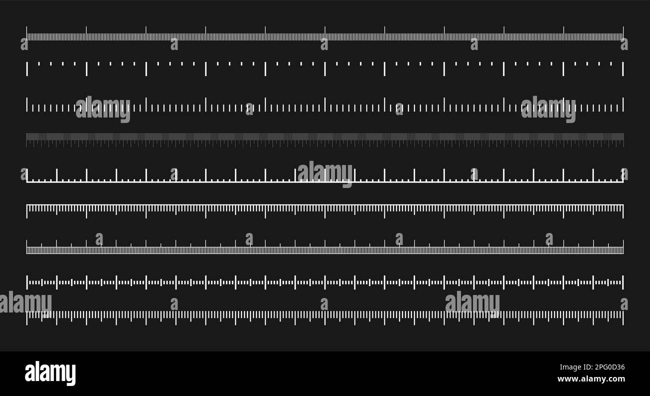 Various measurement scales with divisions. Realistic white scale for