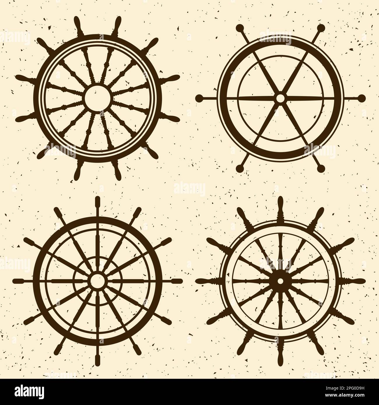 Collection of grunge vintage steering wheels. Ship, yacht retro wheel ...