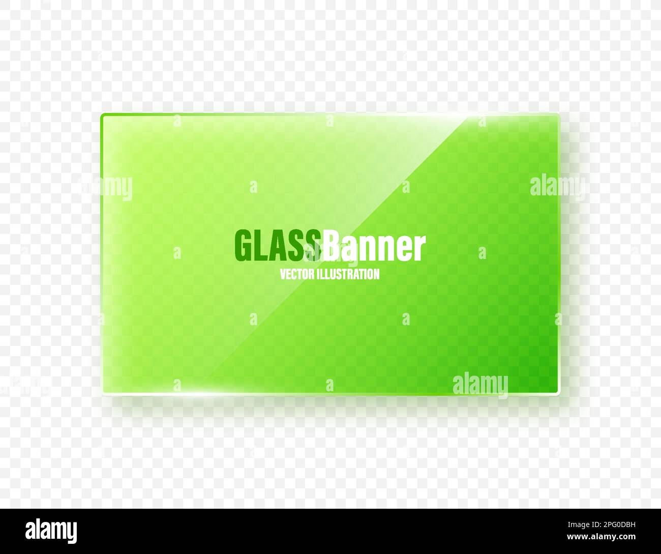 Realistic glass frame. Green transparent glass banner with flares and