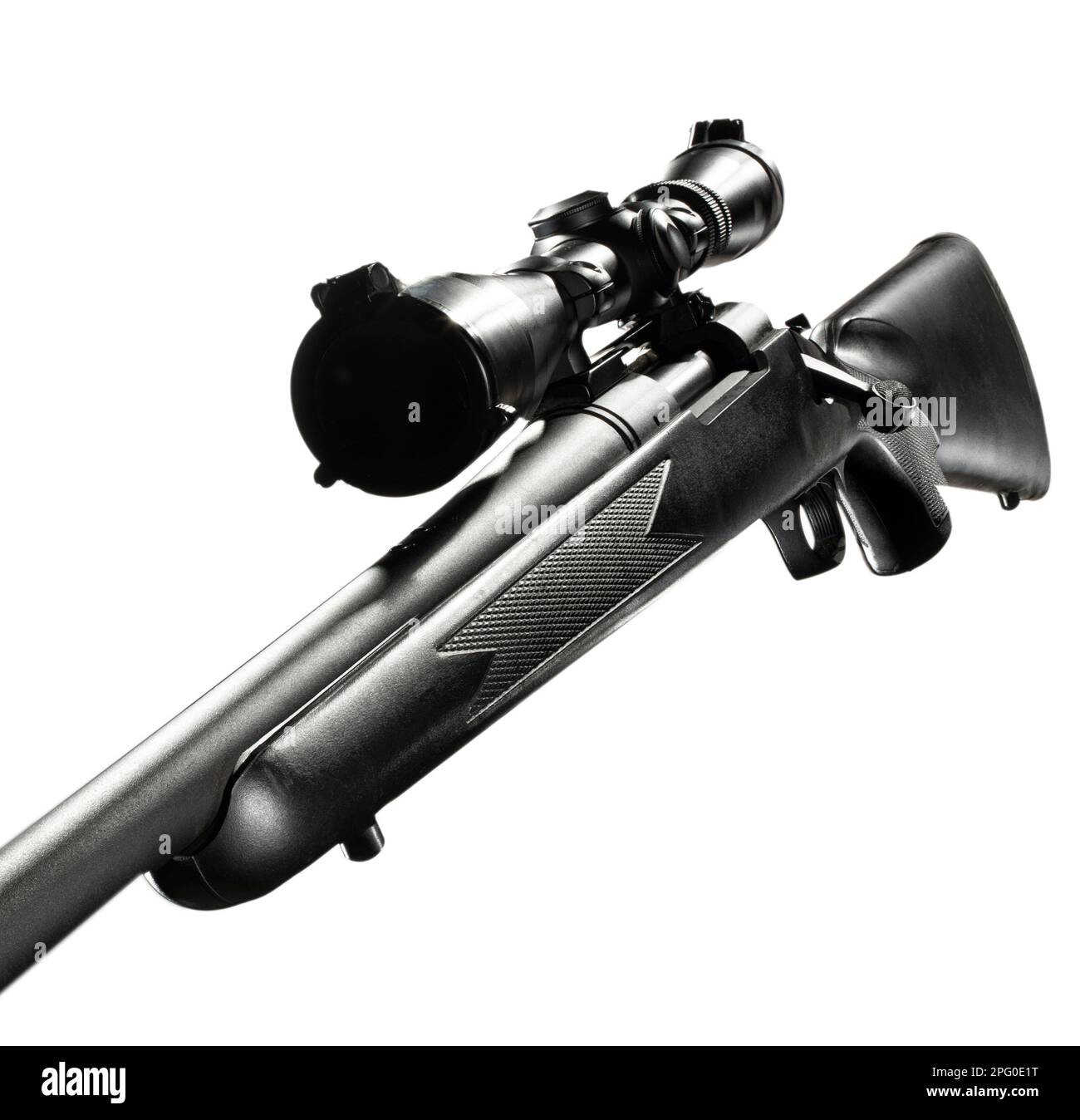 Left handed hunting rifle and scope on a white background Stock Photo