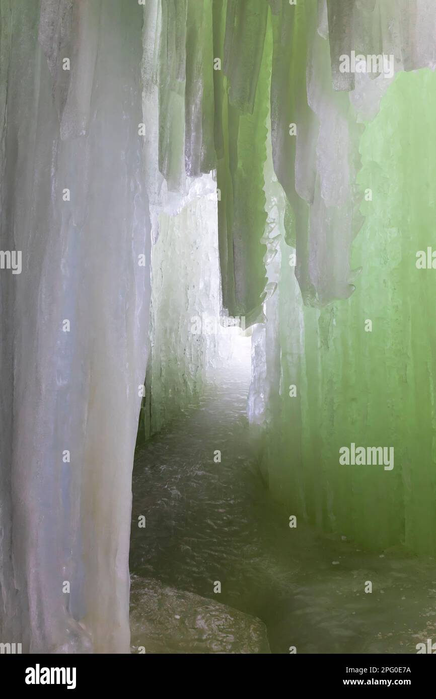 Closeup of spectacular ice formations of Eben Ice Caves, Rock River Canyon Wilderness, Hiawatha National Forest, Michigan, USA Stock Photo