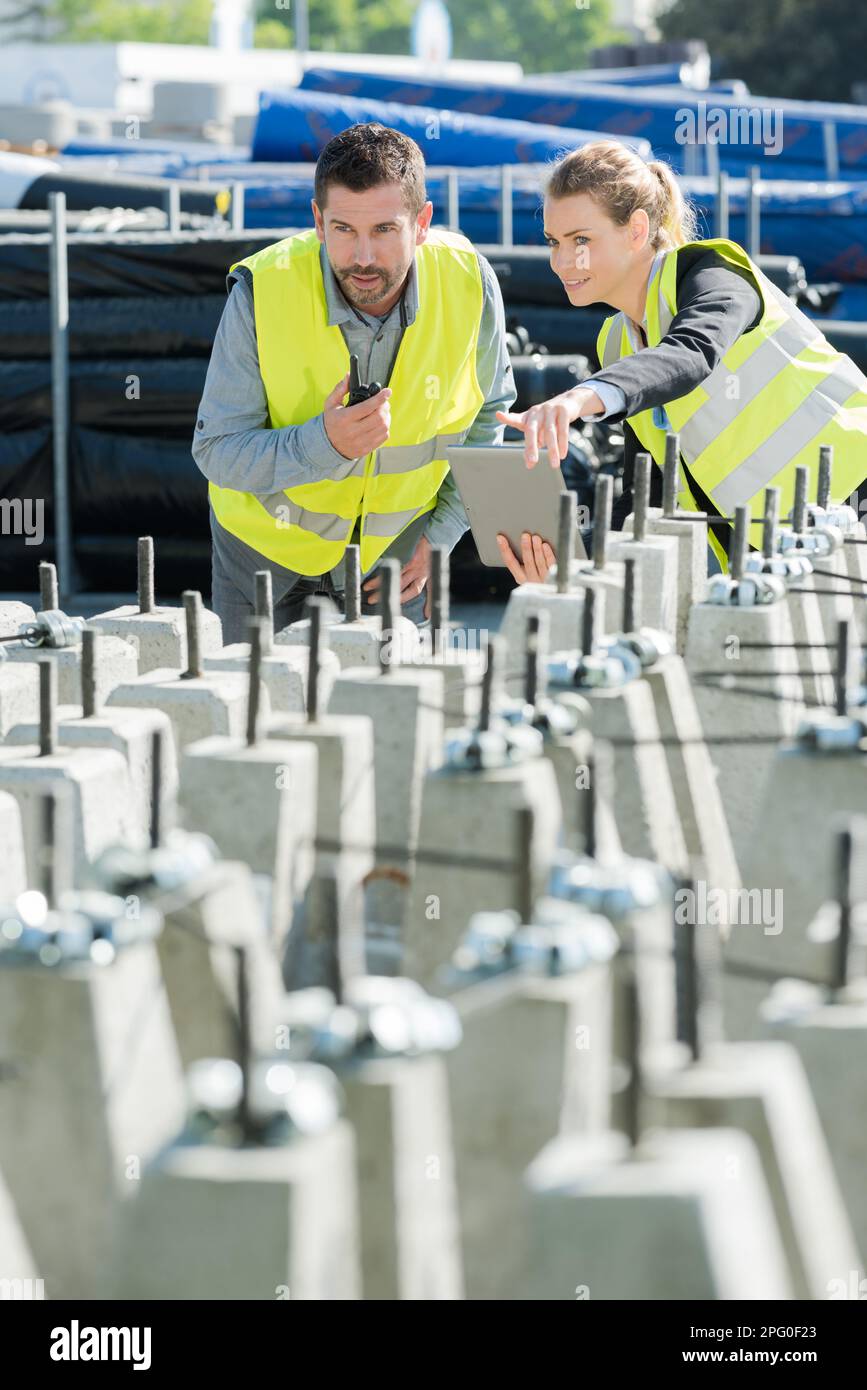 engineers are working on construction Stock Photo