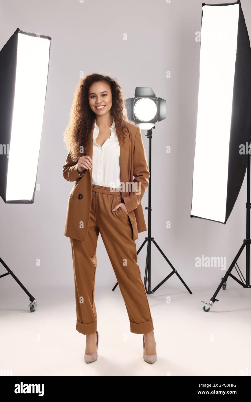 Beautiful African American model posing in studio. Professional photo ...