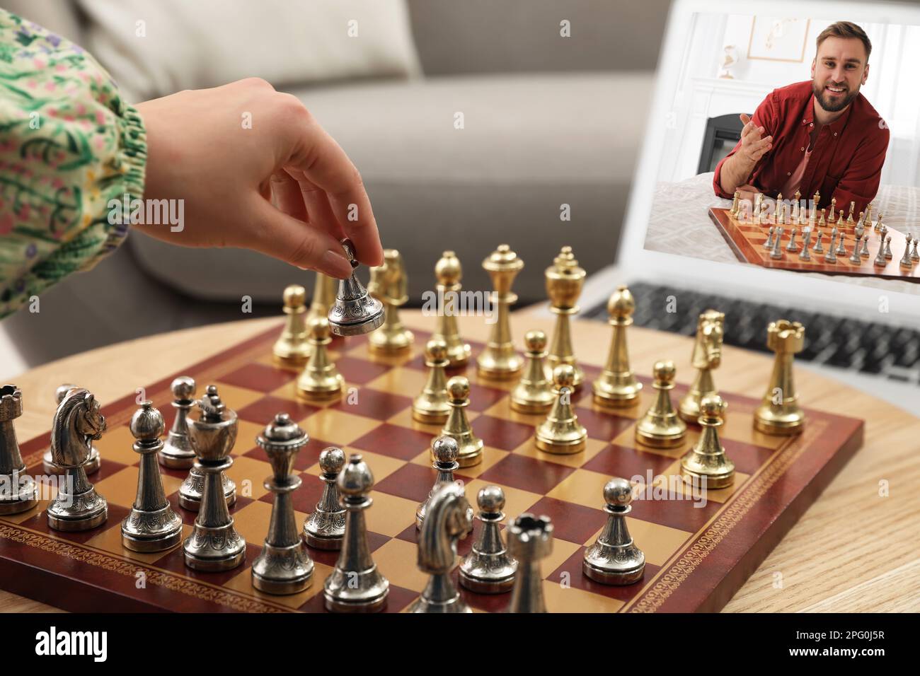 Woman Playing Chess with a Friend in Video Chat Stock Image - Image of  everyday, call: 195688261