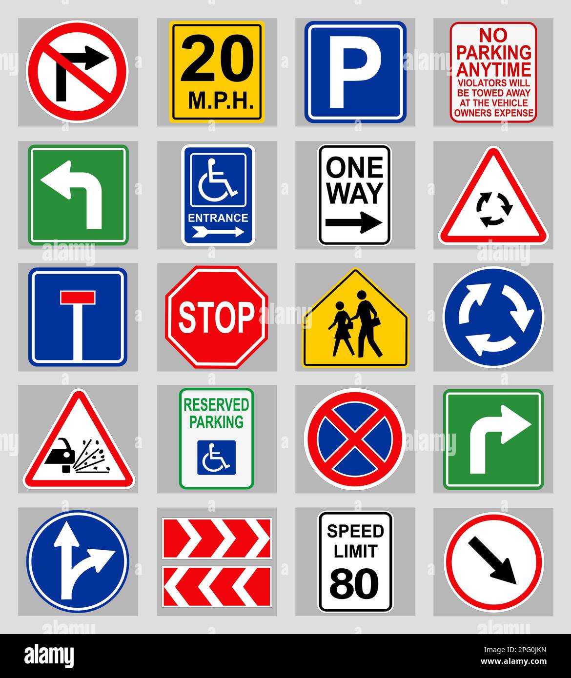 Set with different road signs on light grey background Stock Photo Alamy