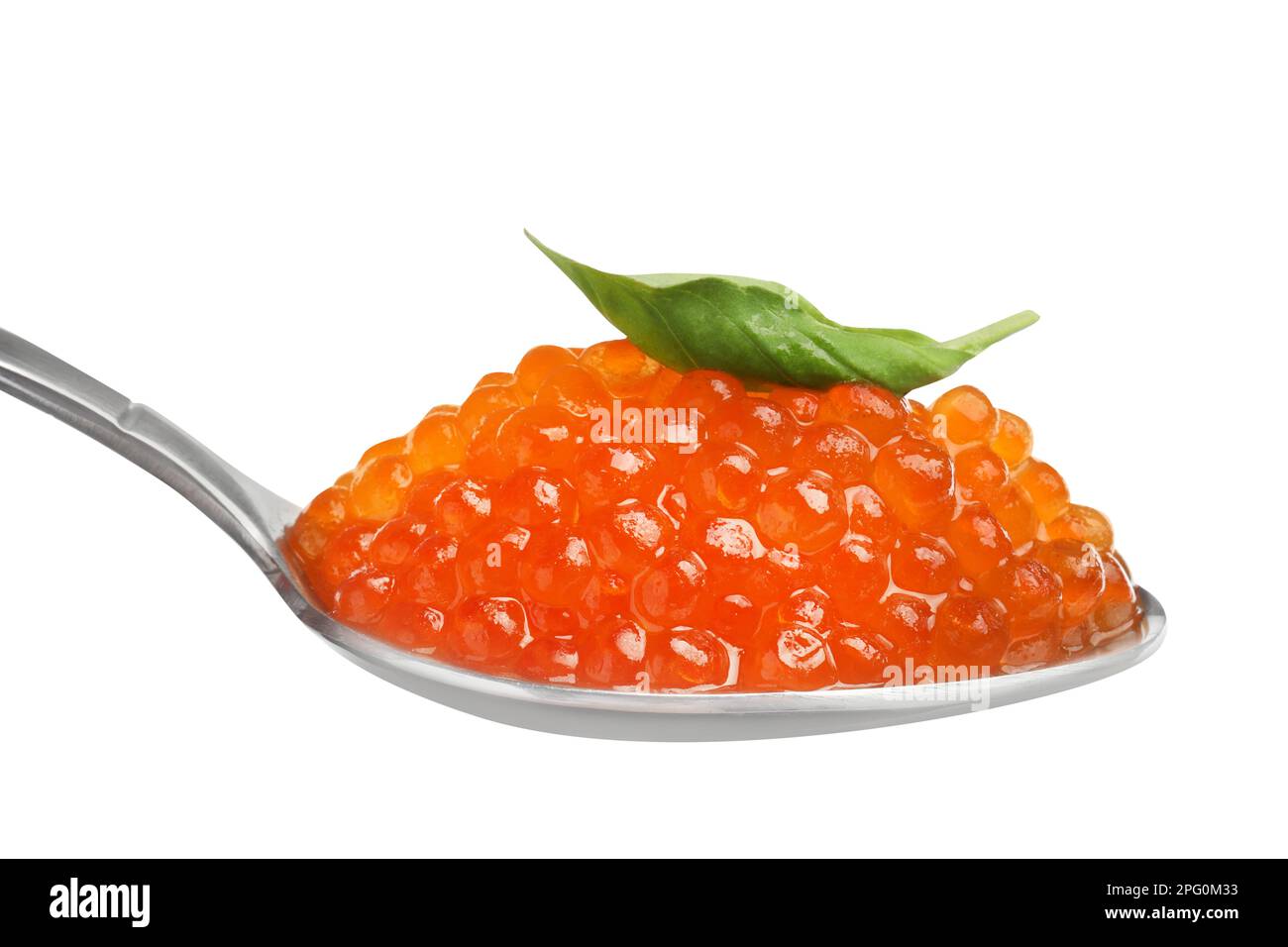 Spoon with delicious red caviar and basil leaf isolated on white Stock  Photo - Alamy