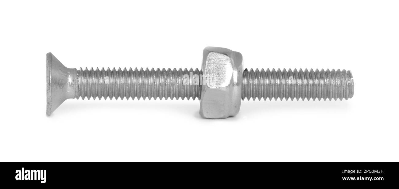 Metal plow bolt with nut isolated on white Stock Photo Alamy
