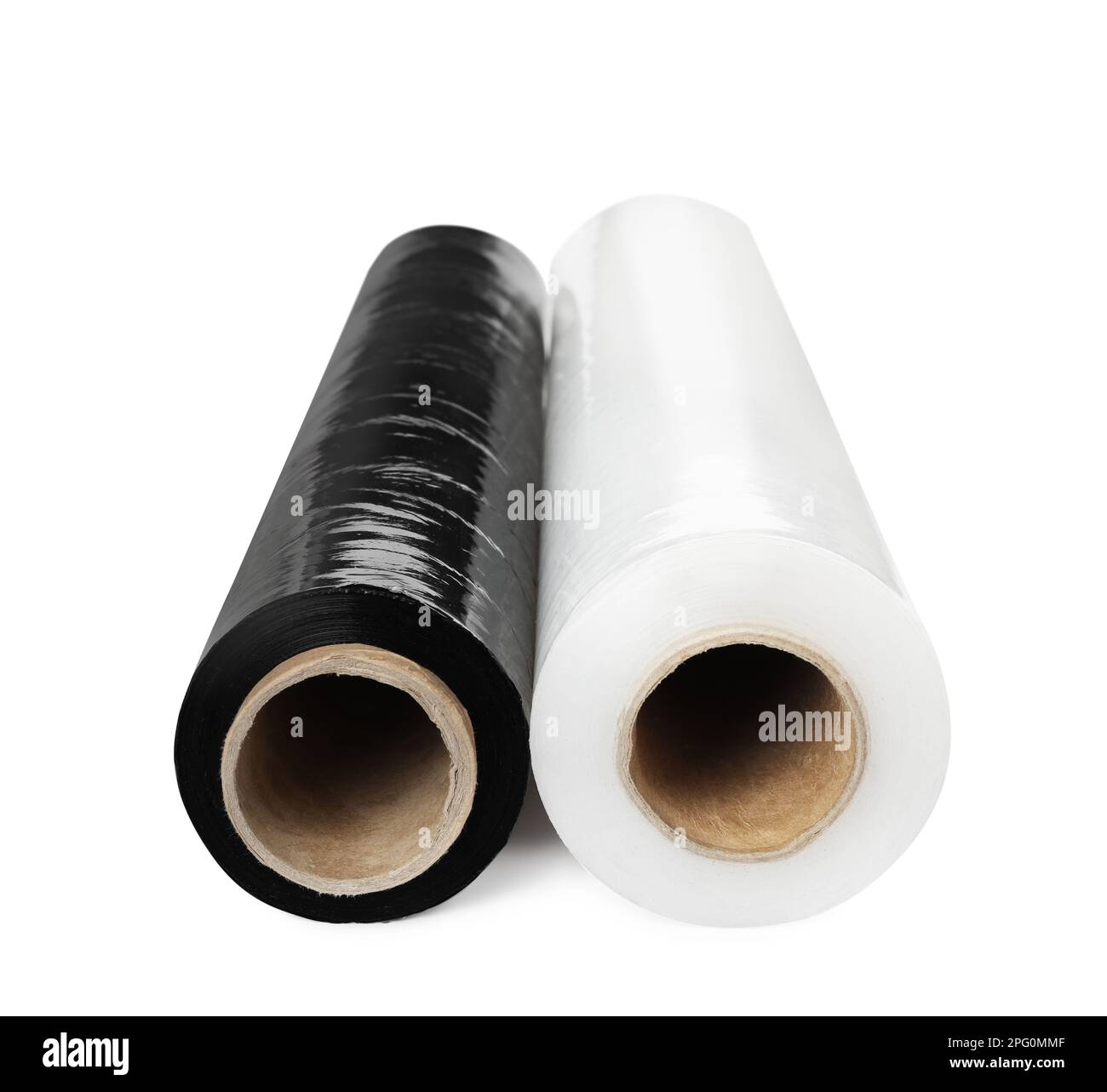 Different plastic stretch wrap films on white background Stock Photo Alamy