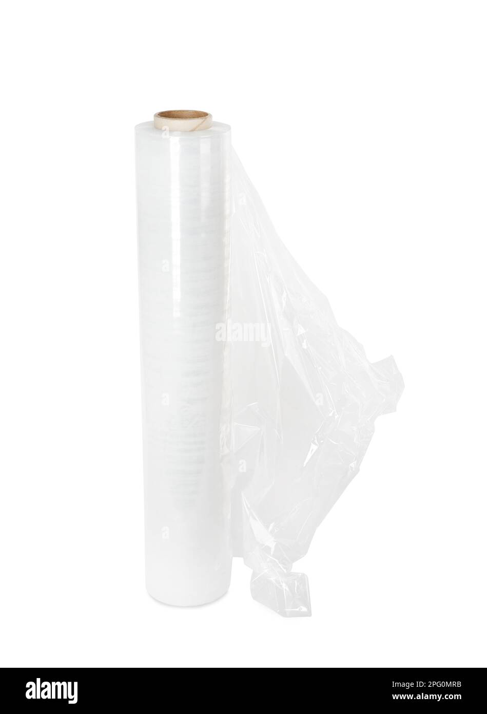 Roll of plastic stretch wrap film isolated on white Stock Photo Alamy