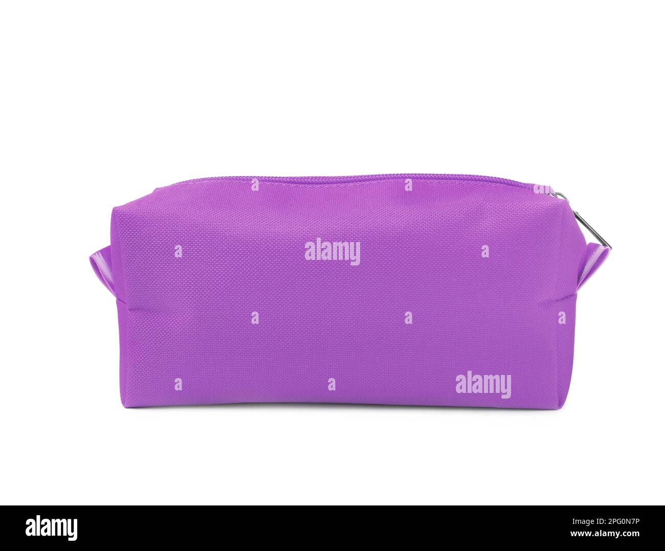 Stylish purple cosmetic bag isolated on white Stock Photo Alamy