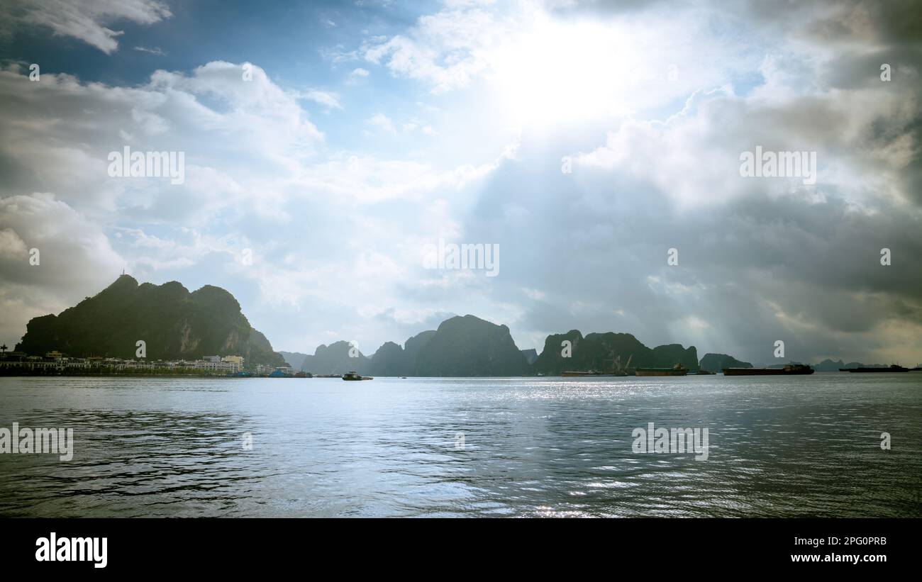 Morning cloudscape over Ha Long Bay in Vietnam Stock Photo