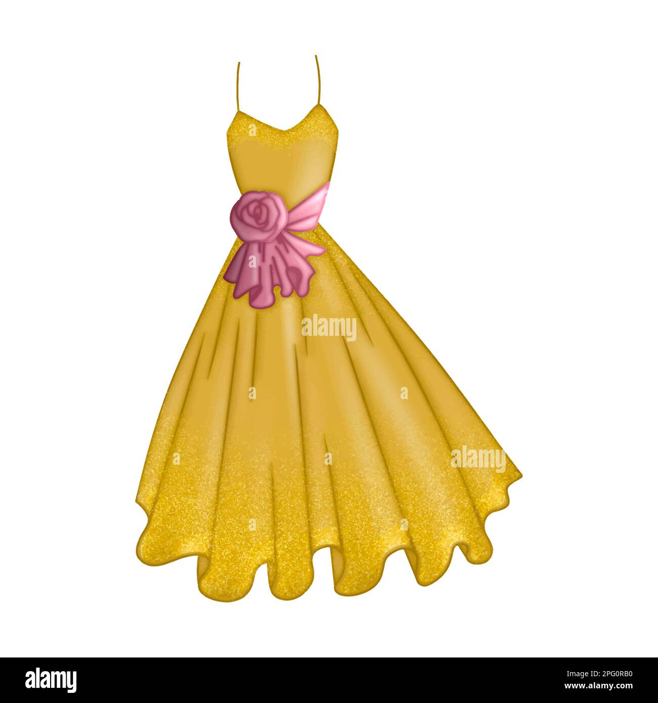 Gold Glitter Party Dress with Pink Ribbon Party illustration isolated Clipart for celebration