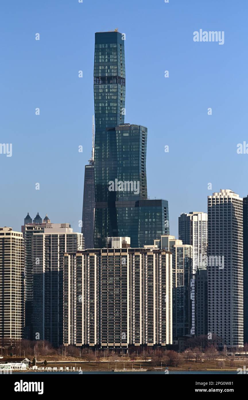Chicago, Illinois, USA. Towering above its surroundings is the St. Regis Chicago, Stock Photo