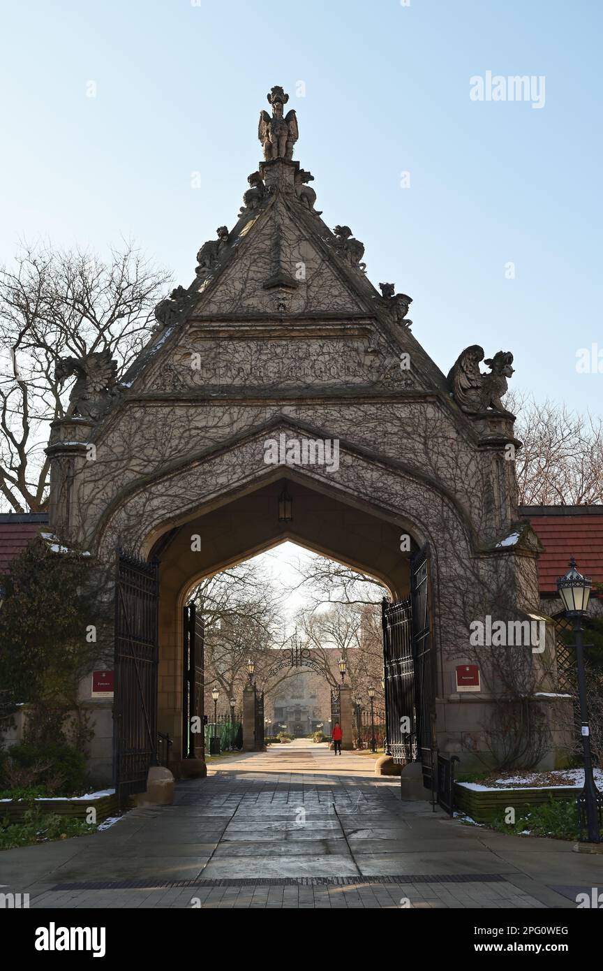 Chicago, Illinois, USA. Hull Gate on the campus of the University of Chicago. Stock Photo