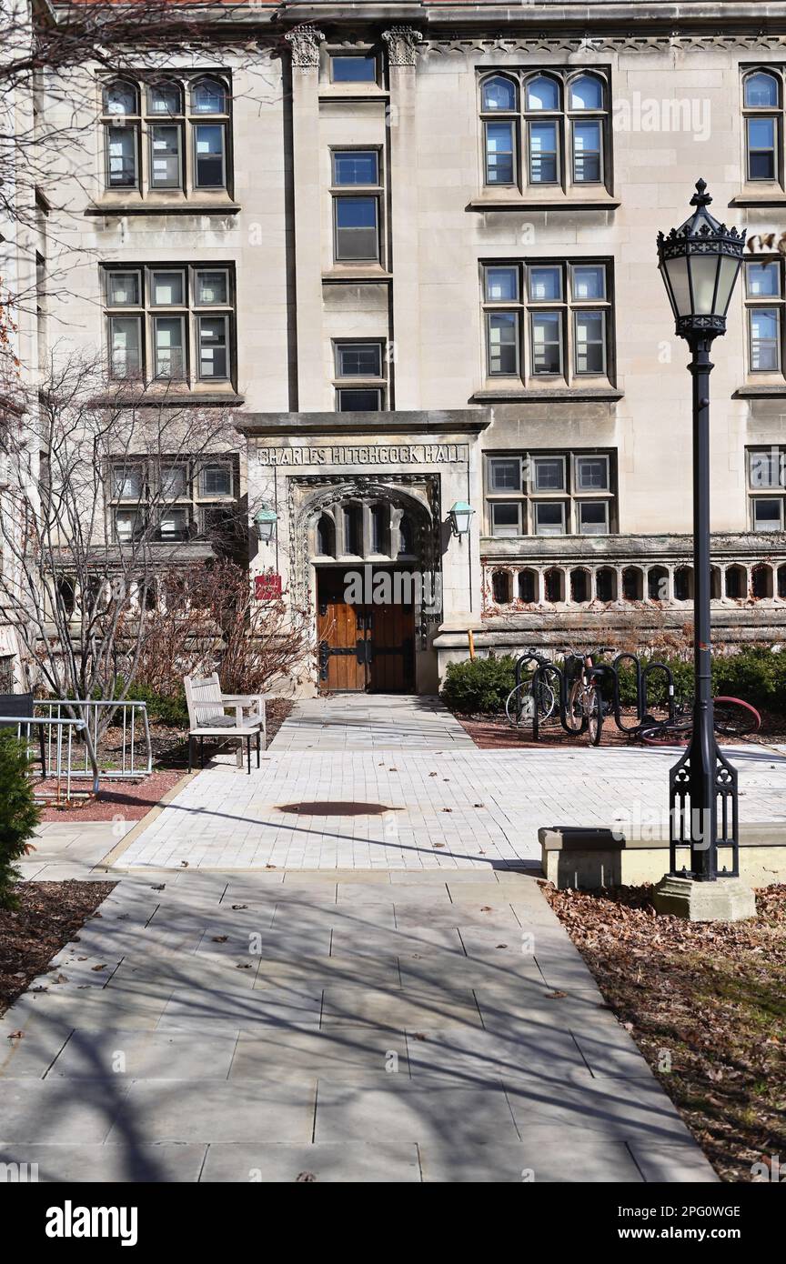 Chicago, Illinois, USA. An entranceway to Charles Hitchcock Hall on the