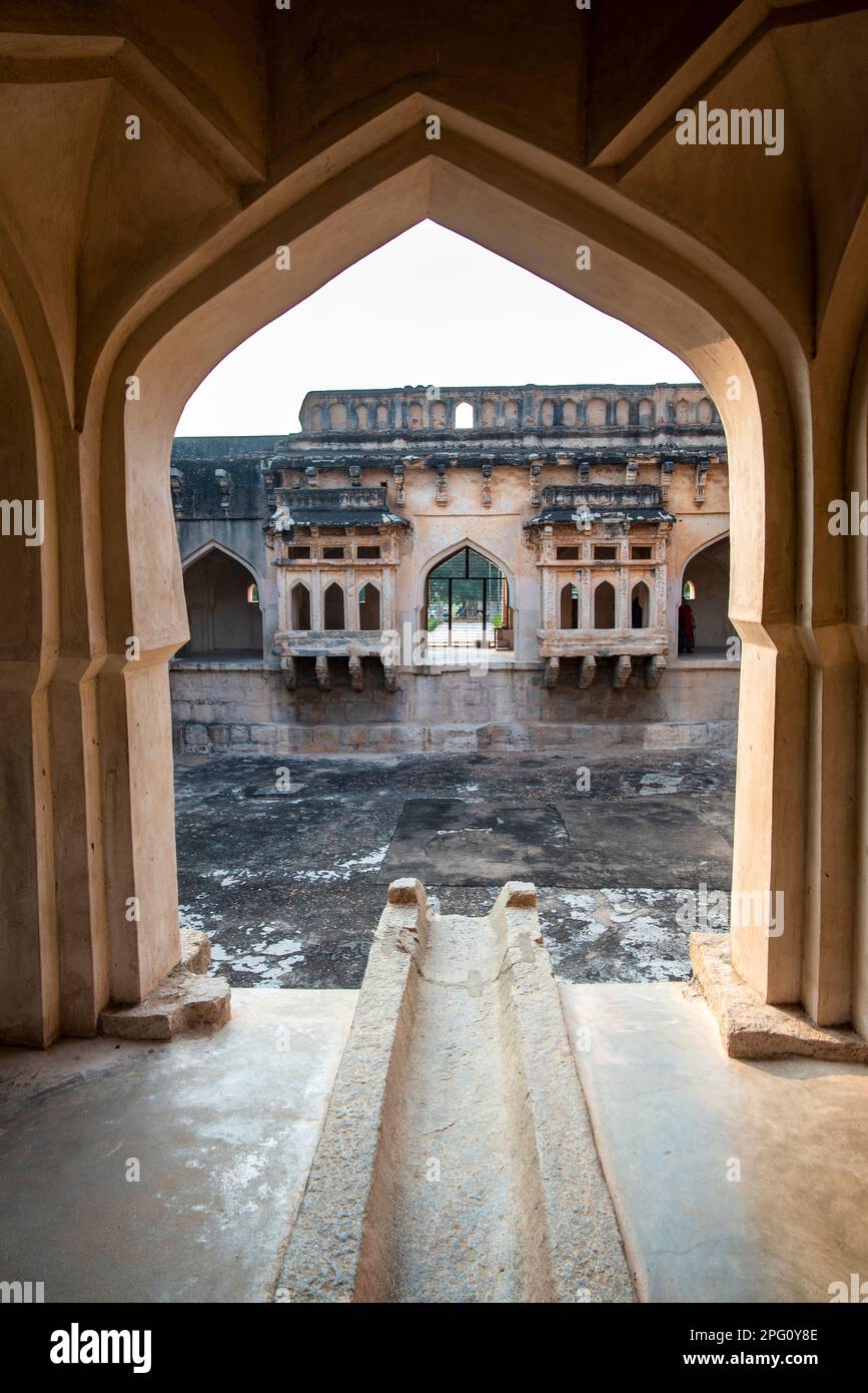 Queens Bath at the entrance of Royal enclosure in Hampi. Hampi, the capital of the ancient ...