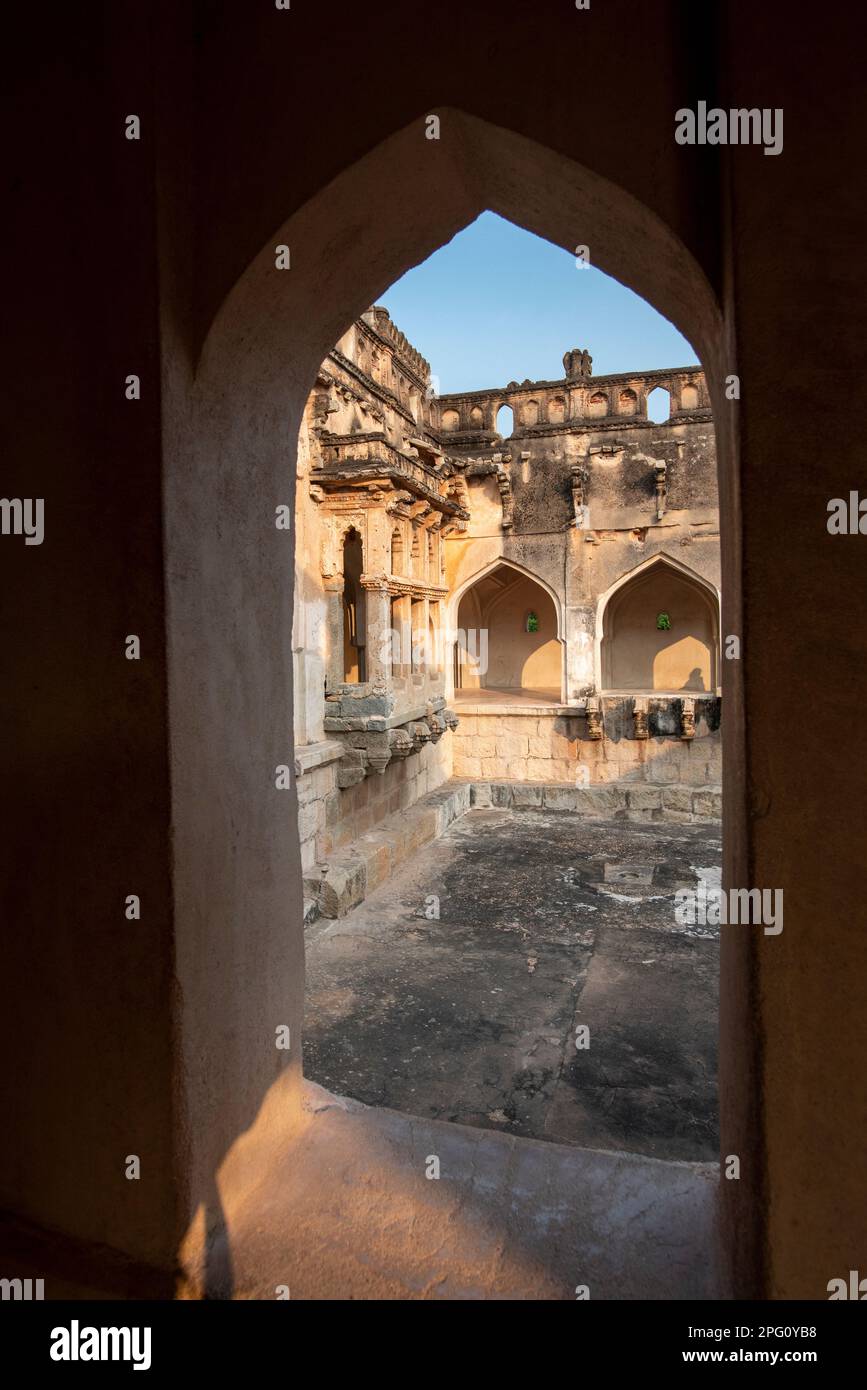Queens Bath at the entrance of Royal enclosure in Hampi. Hampi, the ...