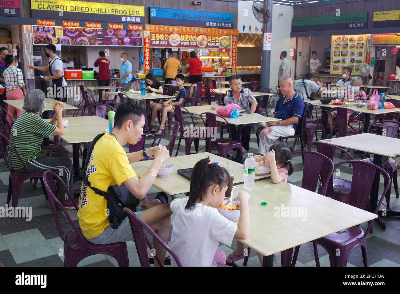 Malaysia, Penang, Georgetown, food court, people, eating Stock Photo