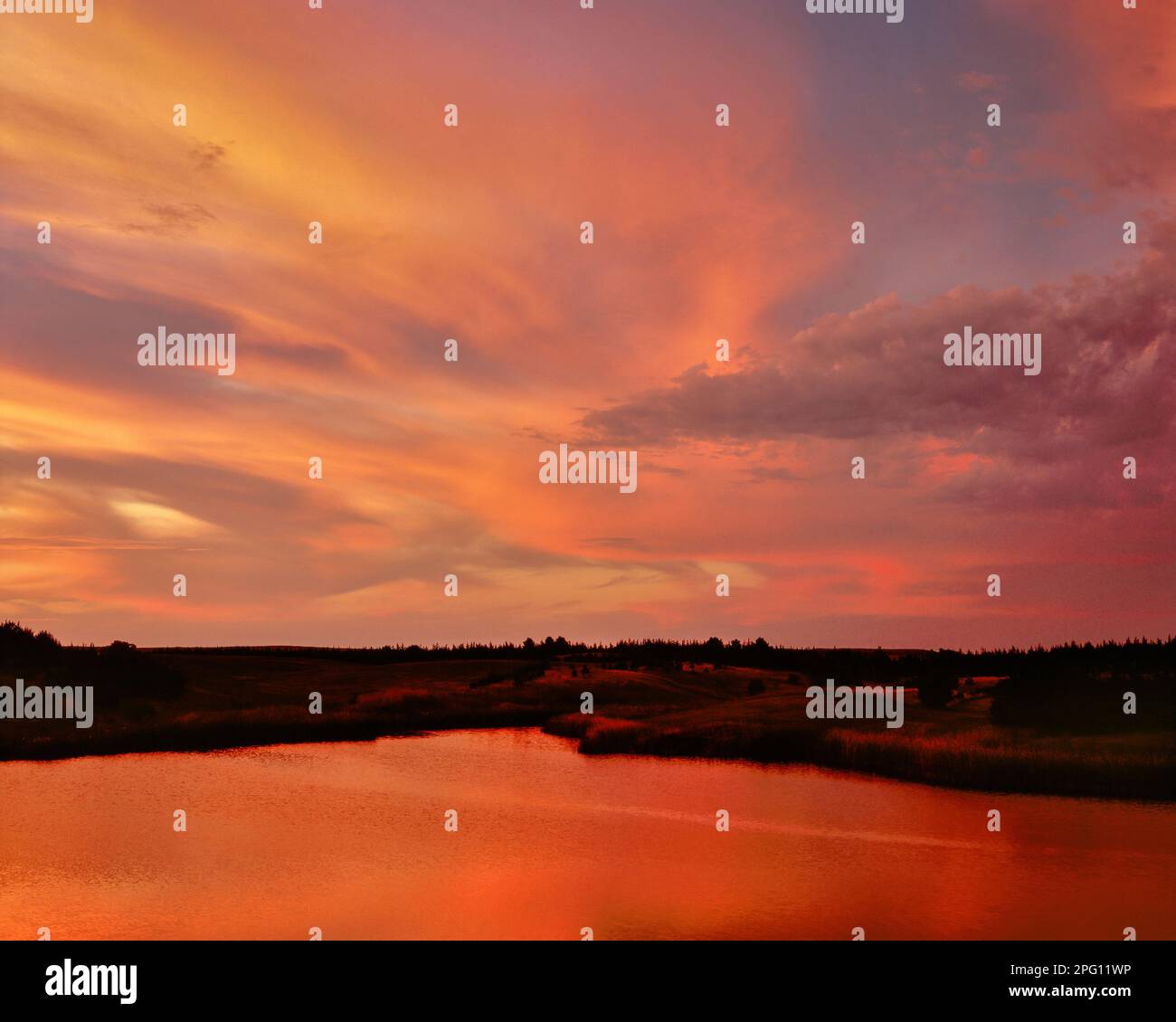 Sunset, Niobrara River, Niobrara State Park, Knox County, Nebraska Stock Photo