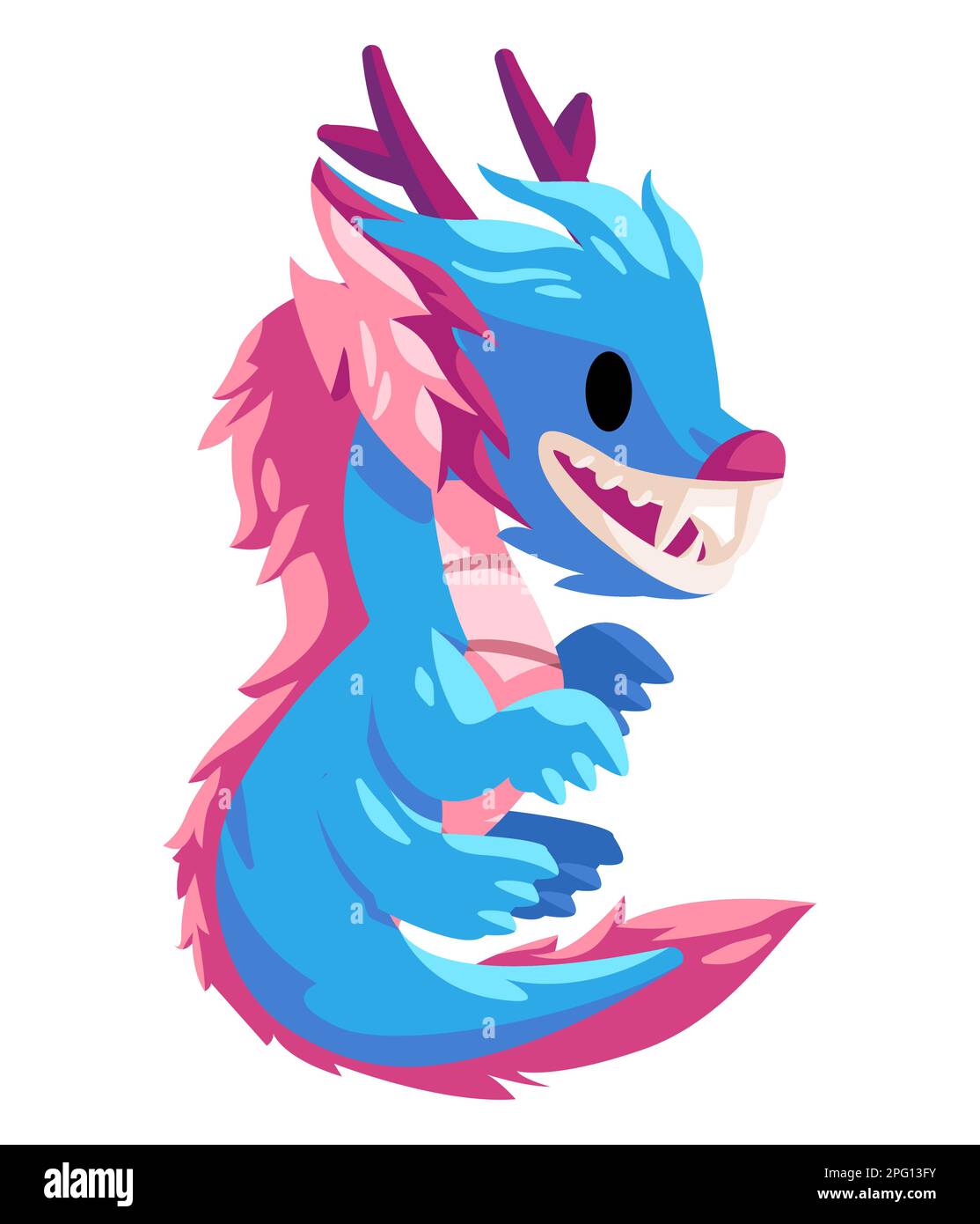 Dragon character of chinese mythology monster with funny mascot cartoon style blue color Stock Vector