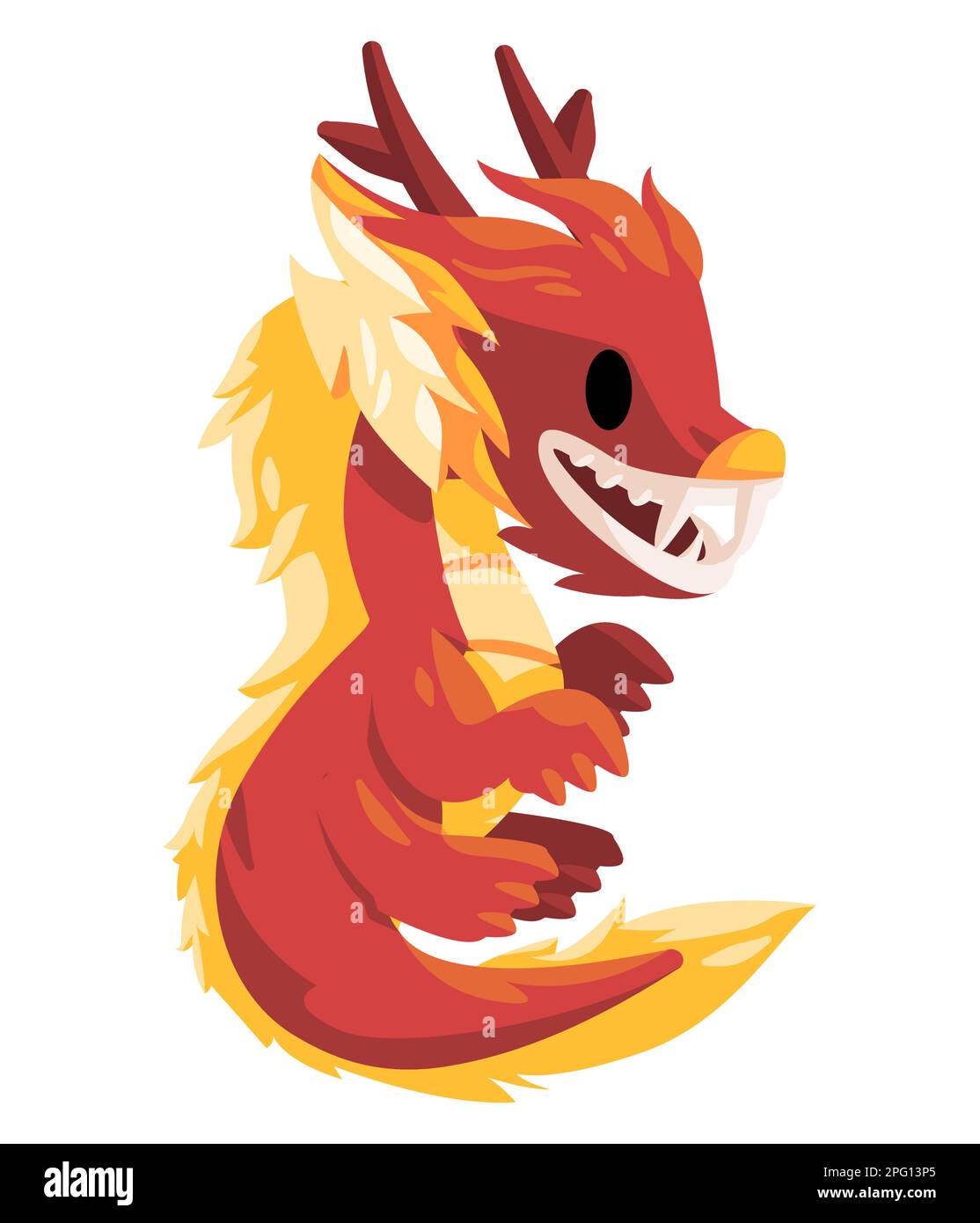 Dragon character of chinese mythology monster with funny mascot cartoon style red color Stock Vector