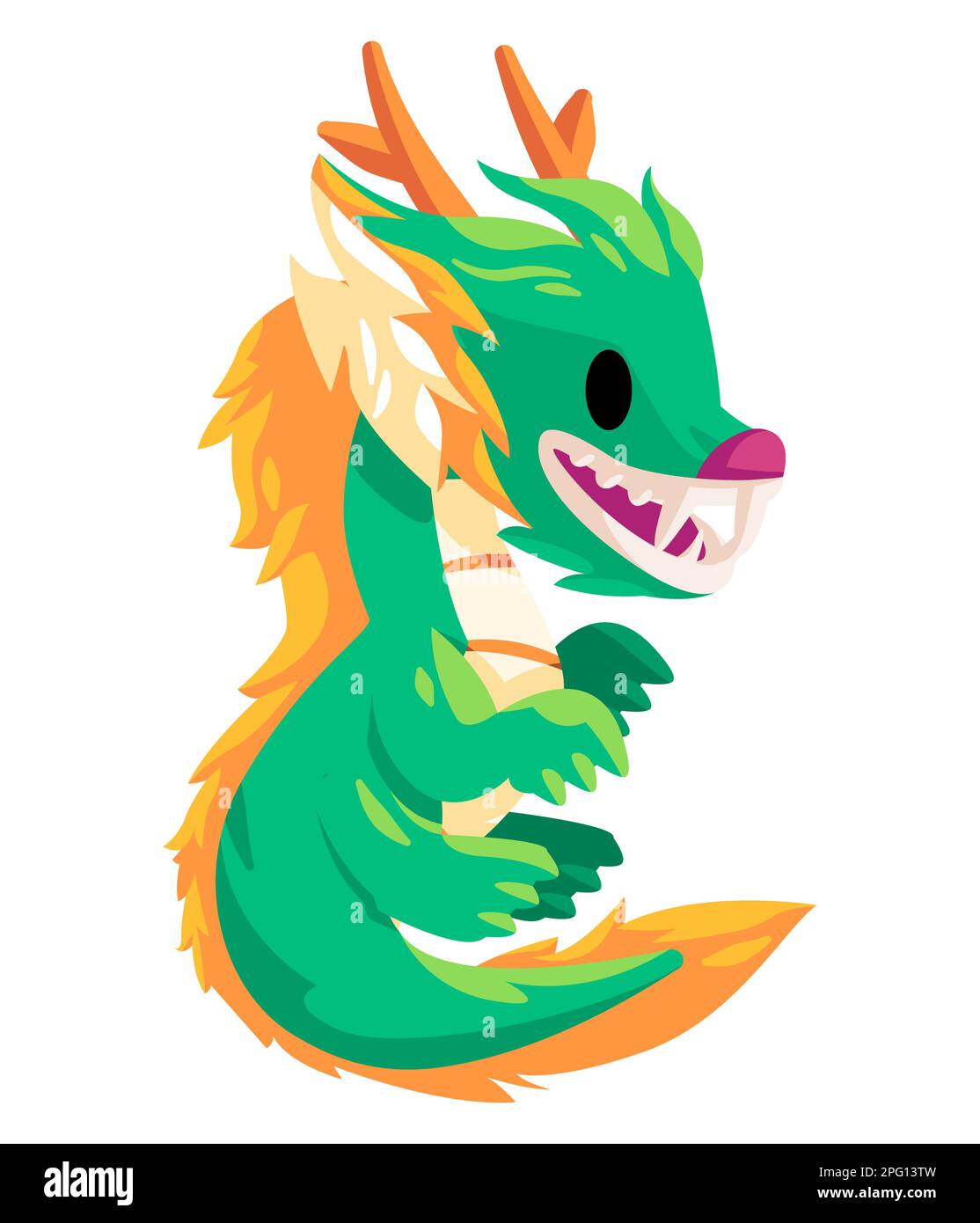 Dragon character of chinese mythology monster with funny mascot cartoon style green color Stock Vector