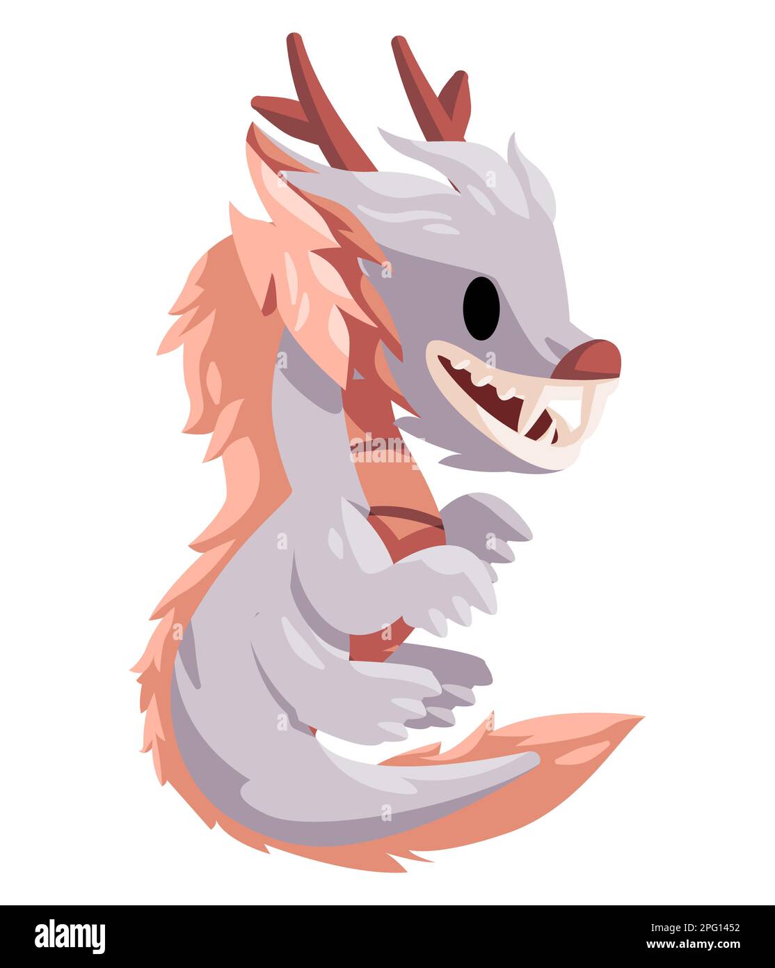 Dragon character of chinese mythology monster with funny mascot cartoon style grey color Stock Vector