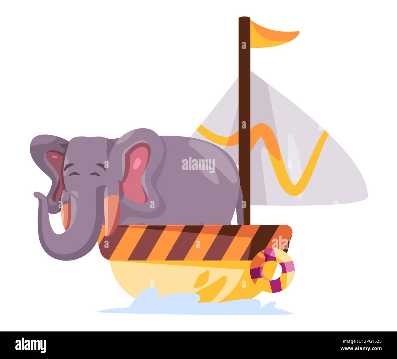 Elephant cartoon with trunk animal journey in ship sail boat colorful
