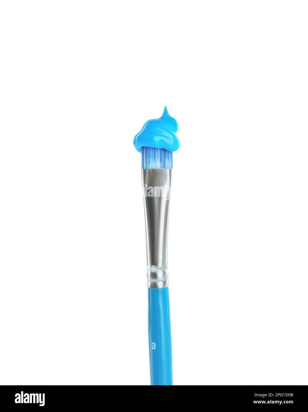 Brush with light blue paint isolated on white Stock Photo - Alamy