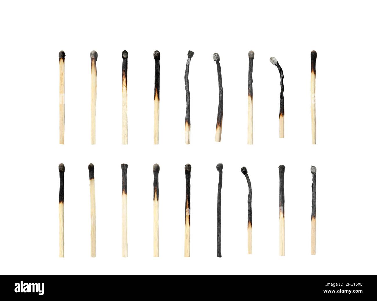 Set with burnt matches on white background Stock Photo Alamy
