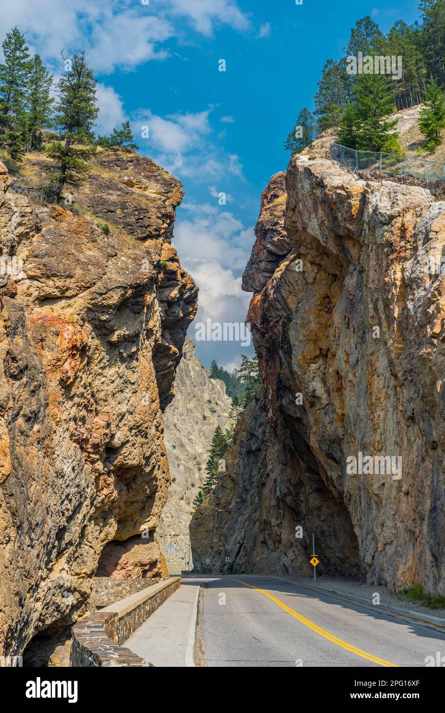 Highway 93 through Sinclair Canyon and the Redwall Fault at Radium, BC Stock Photo