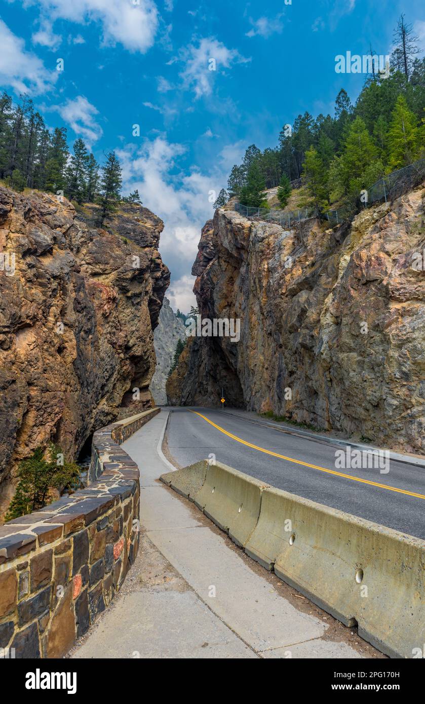 Highway 93 through Sinclair Canyon and the Redwall Fault at Radium, BC Stock Photo