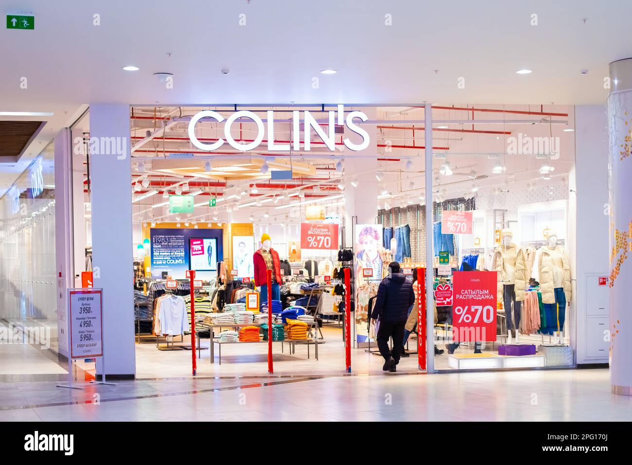 colin's store shop in shopping mall. clothing store entrance, Colin's logo sign. Pavlodar, Kazakhstan - 01.17.2023. Stock Photo