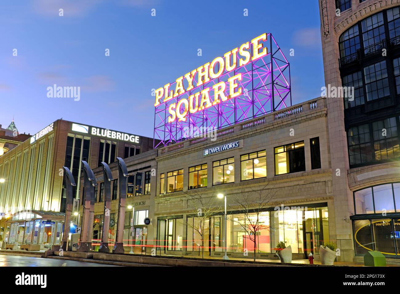 Illuminated playhouse square stick sign hires stock photography and