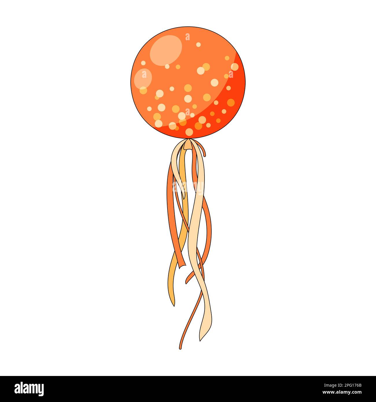 Big orange helium balloon with decorations isolated on white background flat vector illustration. Stock Vector